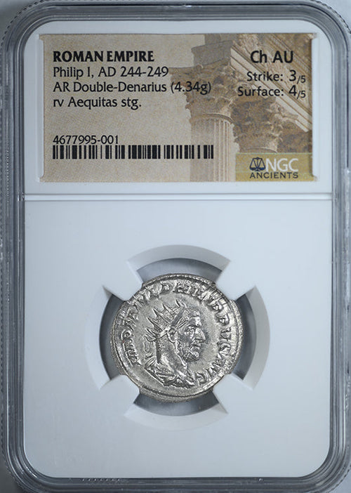AD 244-249 Roman Empire Philip I AR Double-Denarius NGC Ancients Choice AU