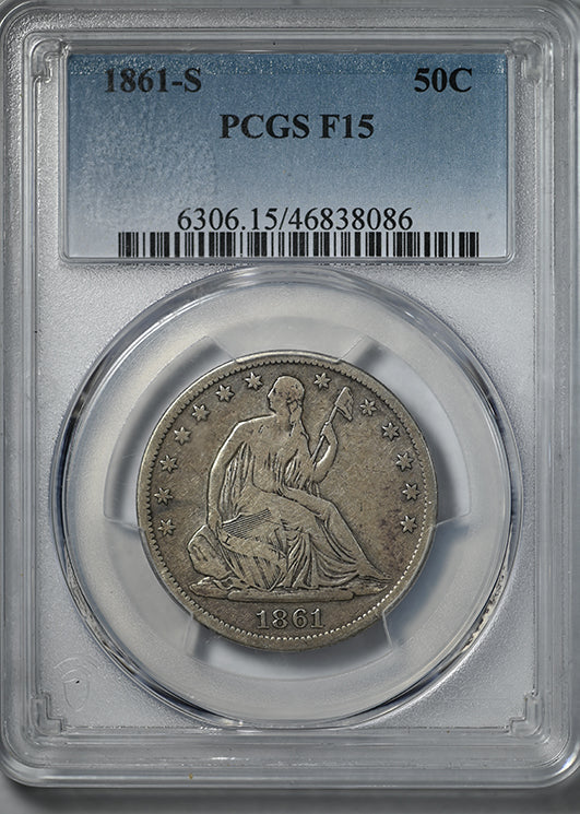 1861-S Liberty Seated Half Dollar 50C PCGS F15
