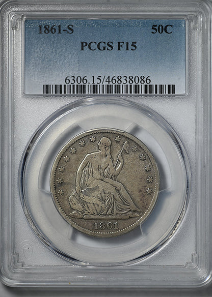 1861-S Liberty Seated Half Dollar 50C PCGS F15