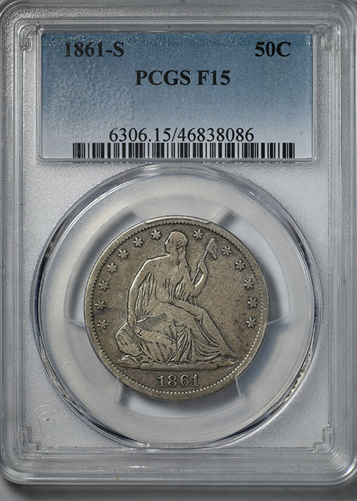 1861-S Liberty Seated Half Dollar 50C PCGS F15