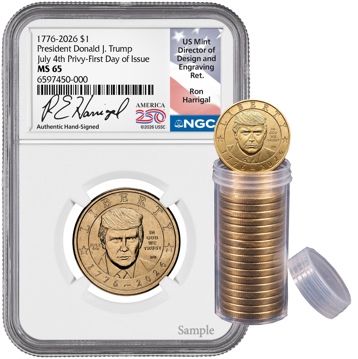 2026 President Donald J. Trump Semiquincentennial July 4th Privy FDI NGC MS65 Harrigal