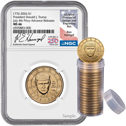 2026 President Donald J. Trump Semiquincentennial July 4th Privy AR NGC MS66 Harrigal