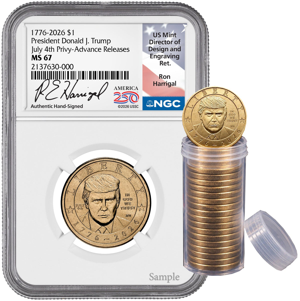 2026 President Donald J. Trump Semiquincentennial July 4th Privy AR NGC MS67 Harrigal