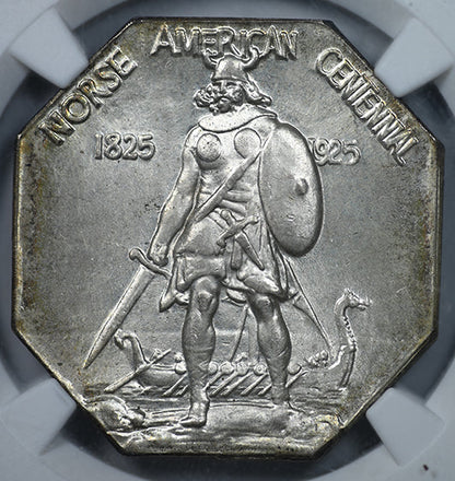 1925 Norse American Centennial Silver Medal NGC MS66 Thick Planchet