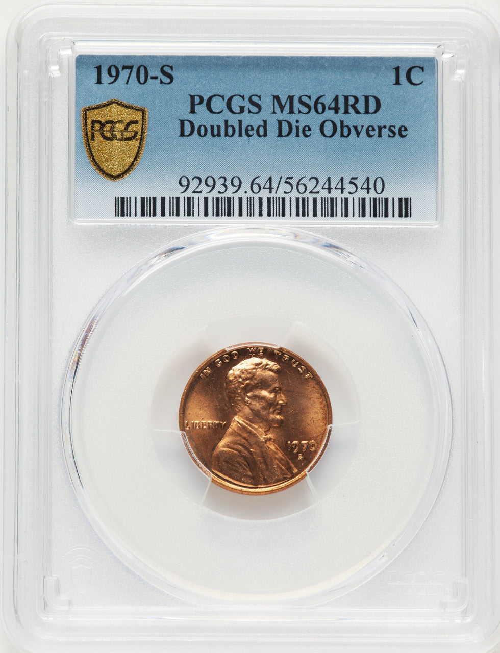 1970-S 1C Doubled Die RD Lincoln Cent PCGS MS64
