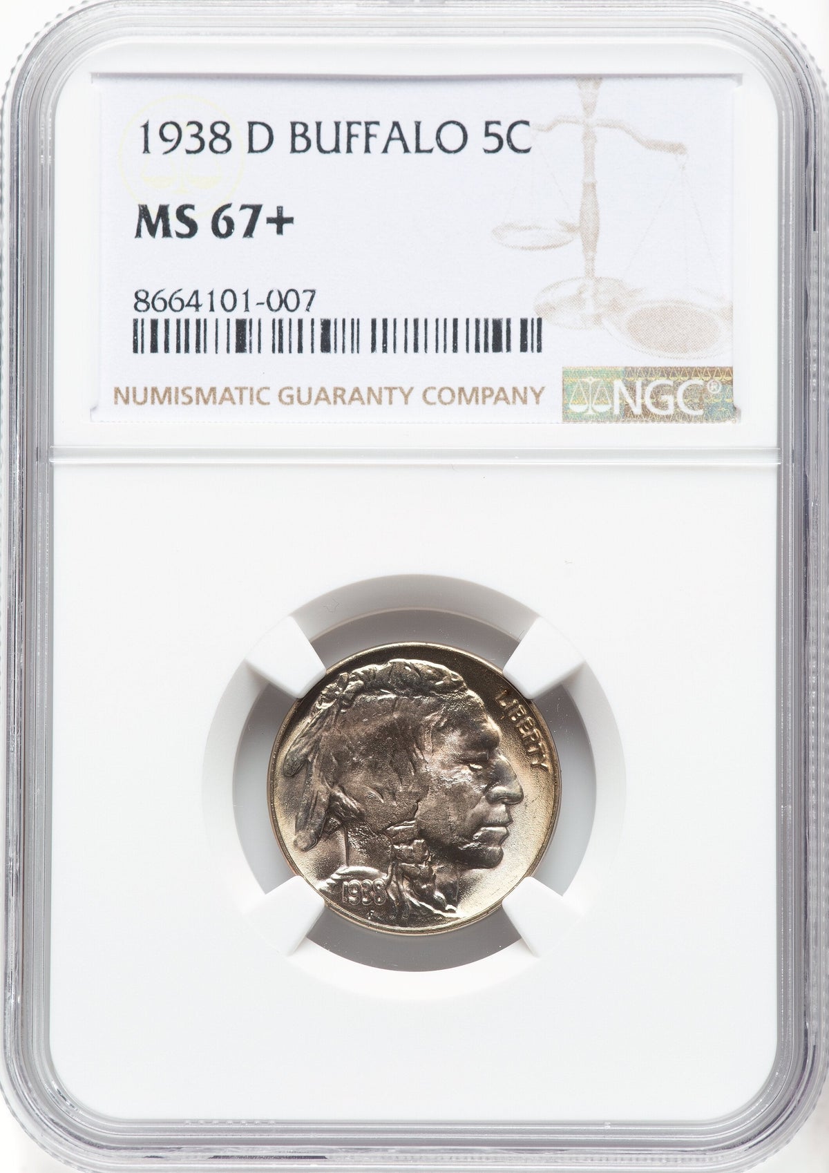 1938-D 5C Buffalo Buffalo Nickel NGC MS67+