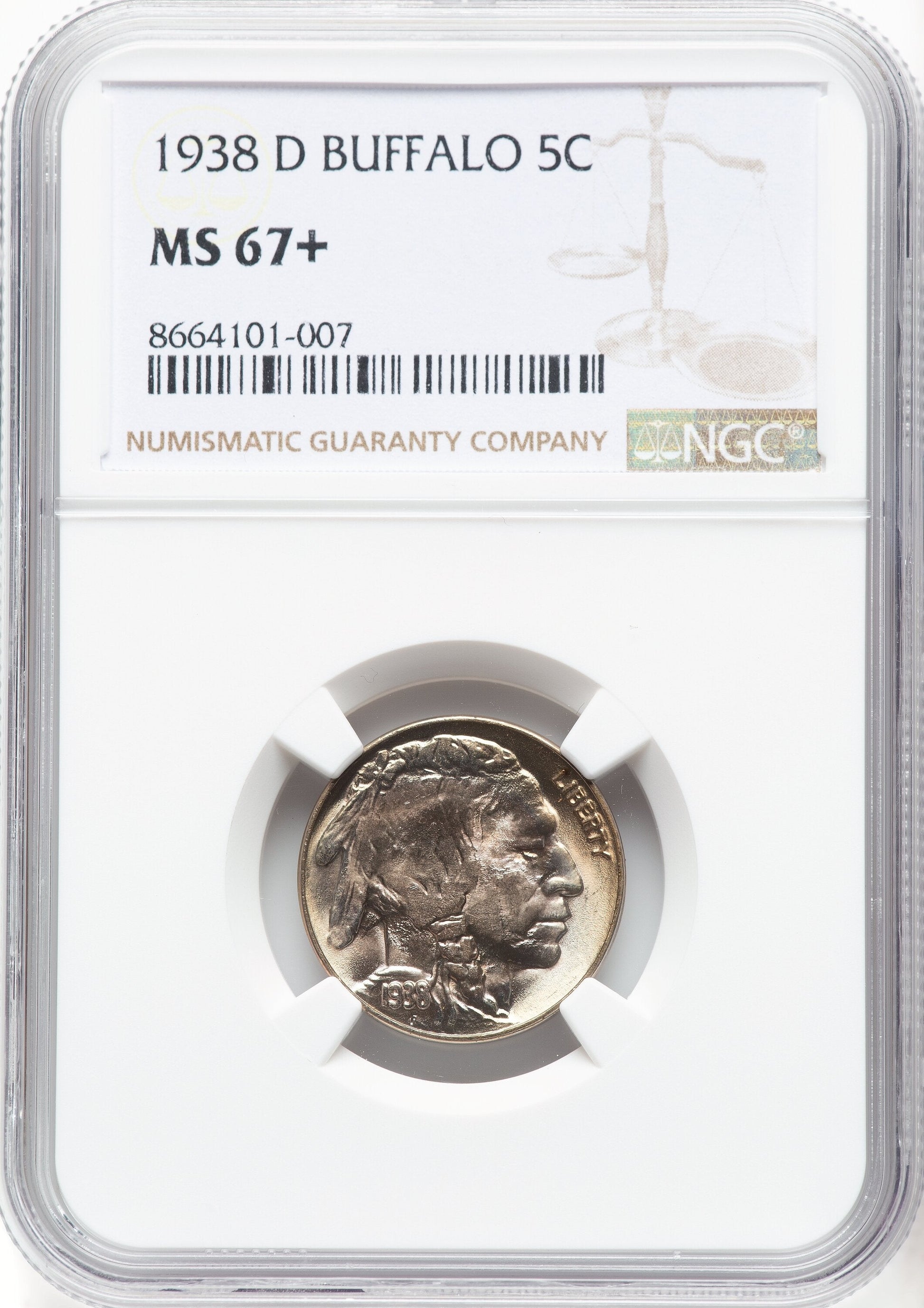 1938-D 5C Buffalo Buffalo Nickel NGC MS67+