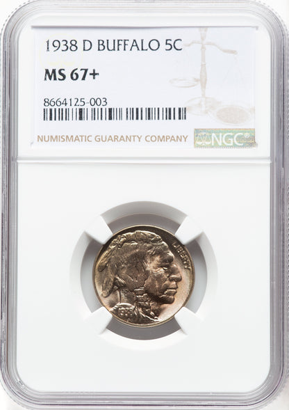 1938-D 5C Buffalo Buffalo Nickel NGC MS67+