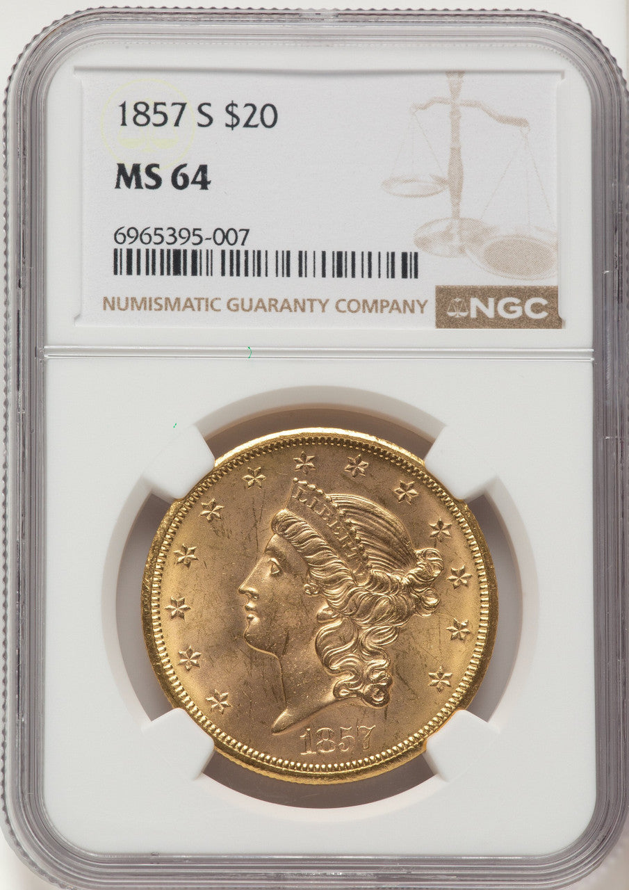 1857-S $20 Liberty Double Eagle NGC MS64