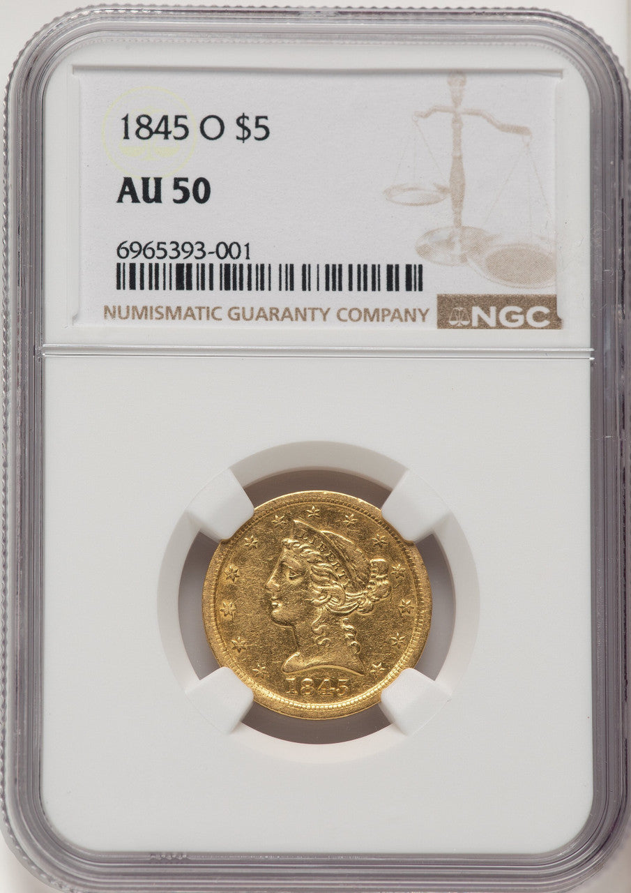 1845-O $5 Liberty Half Eagle NGC AU50