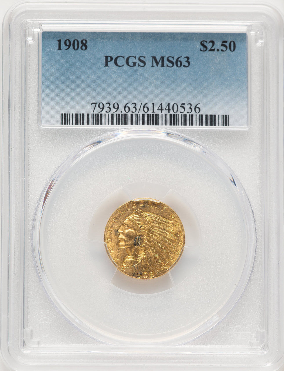1908 $2.50 Indian Quarter Eagle PCGS MS63 (506392107)