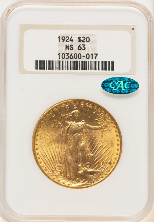 1924 $20 Saint CAC Saint-Gaudens Double Eagle NGC MS63