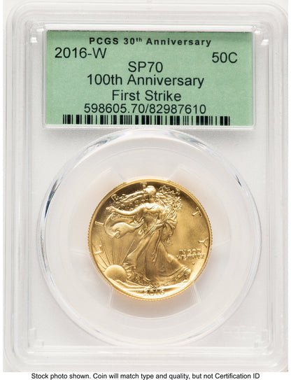 2016-W 50C Walking Liberty 100th Anniversary Gold Centennial FS 30th Anniversary Label PCGS MS70