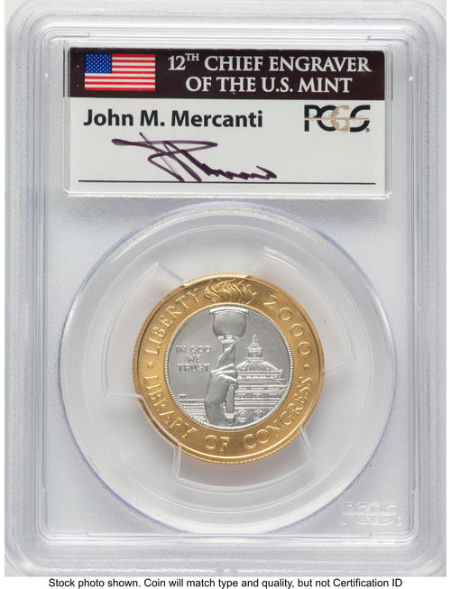2000-W $10 Library of Congress Bi-Metallic Gold 0.2509 oz and Platinum 0.2509 oz John Modern Issues PCGS MS70 Mercanti