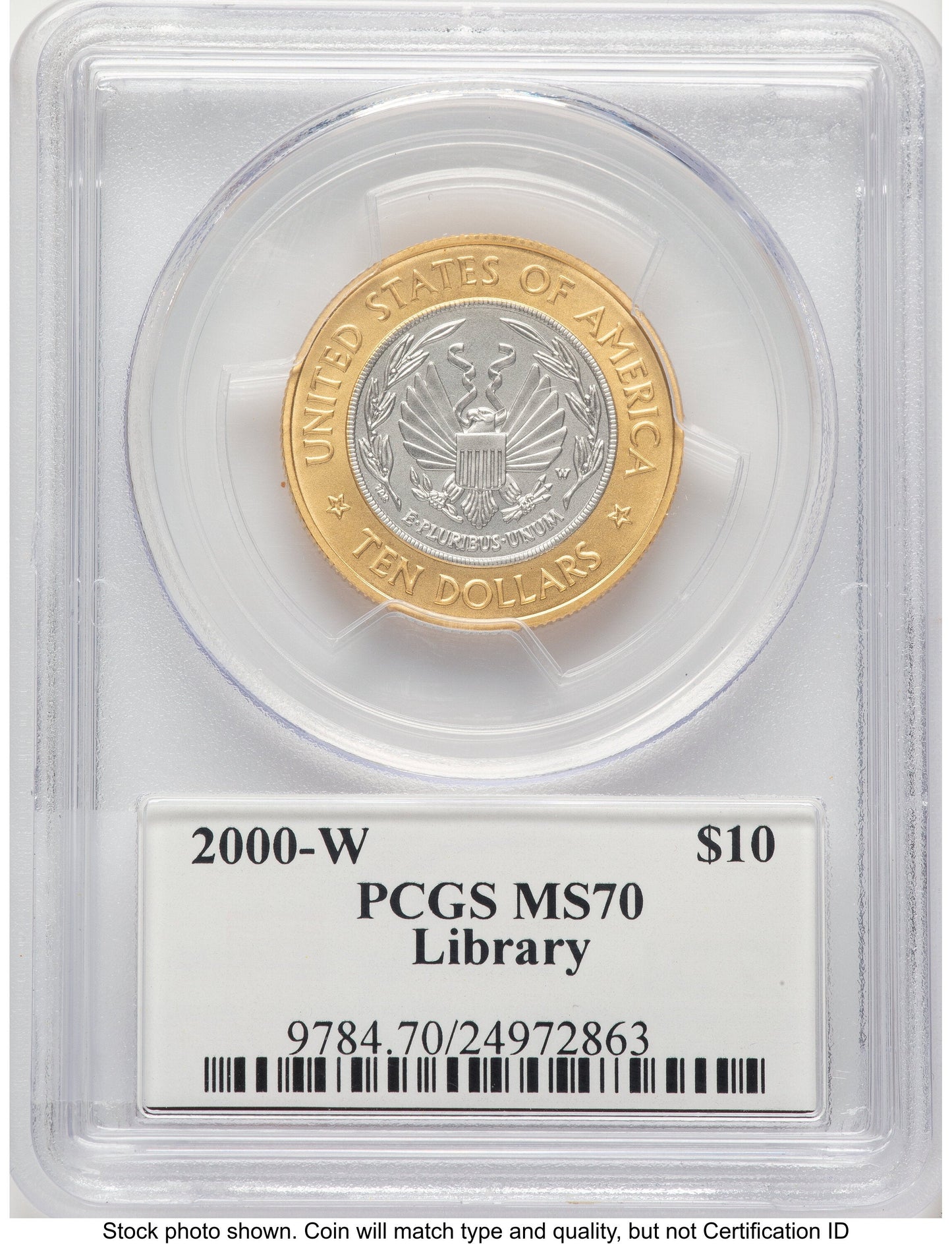 2000-W $10 Library of Congress Bi-Metallic Gold 0.2509 oz and Platinum 0.2509 oz John Modern Issues PCGS MS70 Mercanti