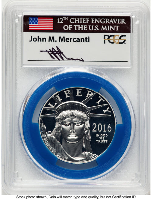2016-W Proof Platinum Eagle 1 oz WP Mint Hoard Mint Engraver Series John Blue Gasket PCGS PR70 Mercanti
