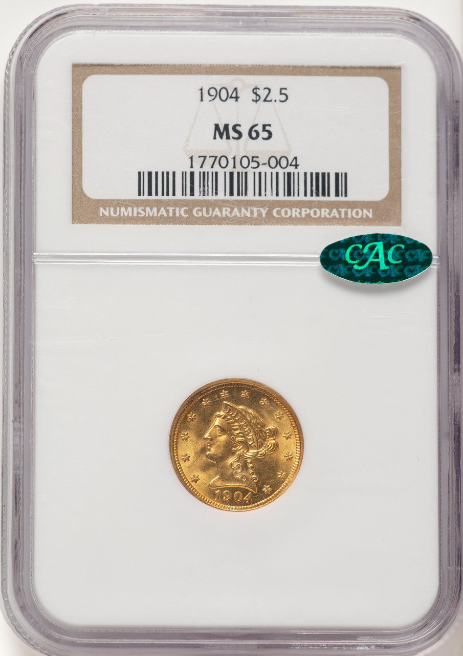 1904 $2.50 CAC Liberty Quarter Eagle NGC MS65
