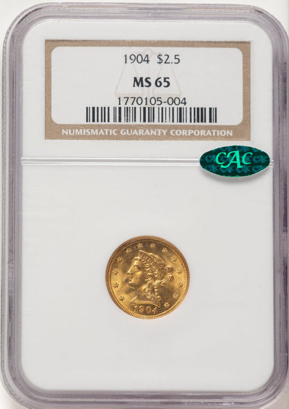 1904 $2.50 CAC Liberty Quarter Eagle NGC MS65