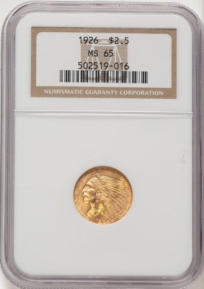 1926 $2.50 Indian Quarter Eagle NGC MS65