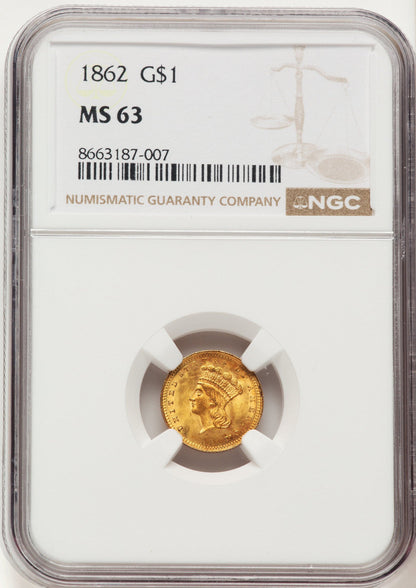 1862 G$1 Gold Dollar NGC MS63
