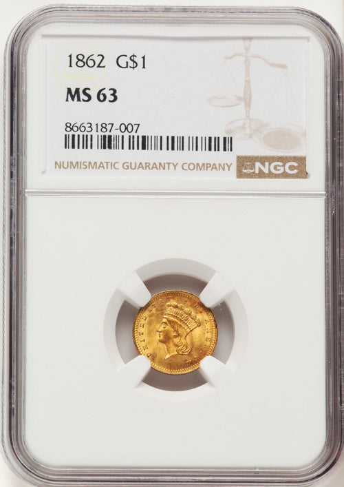 1862 G$1 Gold Dollar NGC MS63
