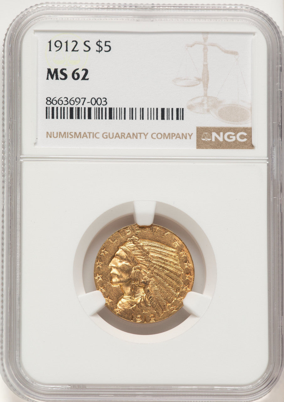1912-S $5 Indian Half Eagle NGC MS62