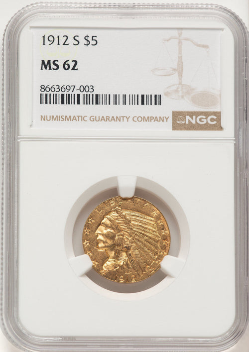 1912-S $5 Indian Half Eagle NGC MS62
