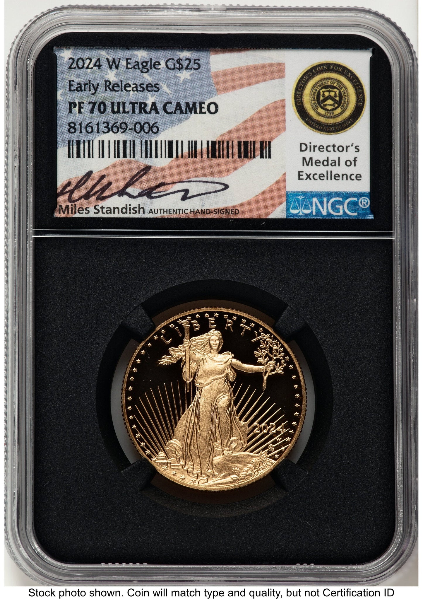 2024-W Proof Gold Eagle 1/2 oz ER Miles Standish NGC PF70