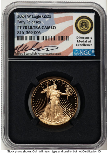 2024-W Proof Gold Eagle 1/2 oz ER Miles Standish NGC PF70