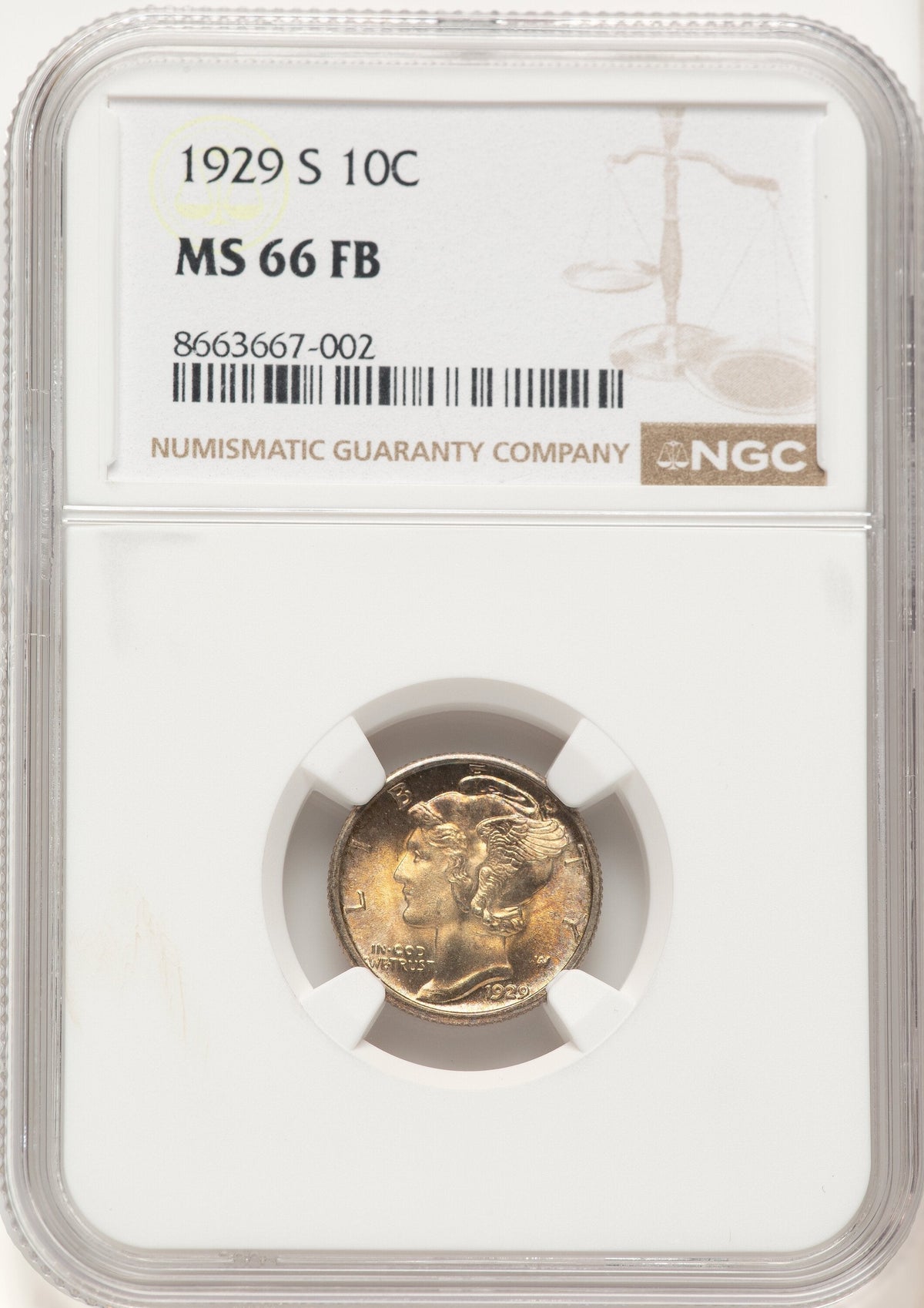 1929-S 10C FB Mercury Dime NGC MS66