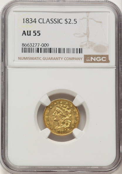 1834 $2.50 Classic Classic Quarter Eagle NGC AU55