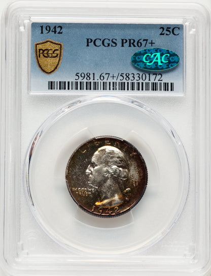 1942 25C CAC Proof Washington Quarter PCGS PR67+