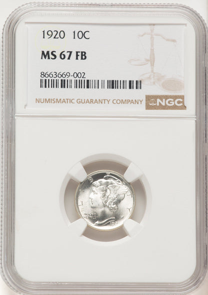 1920 10C FB Mercury Dime NGC MS67