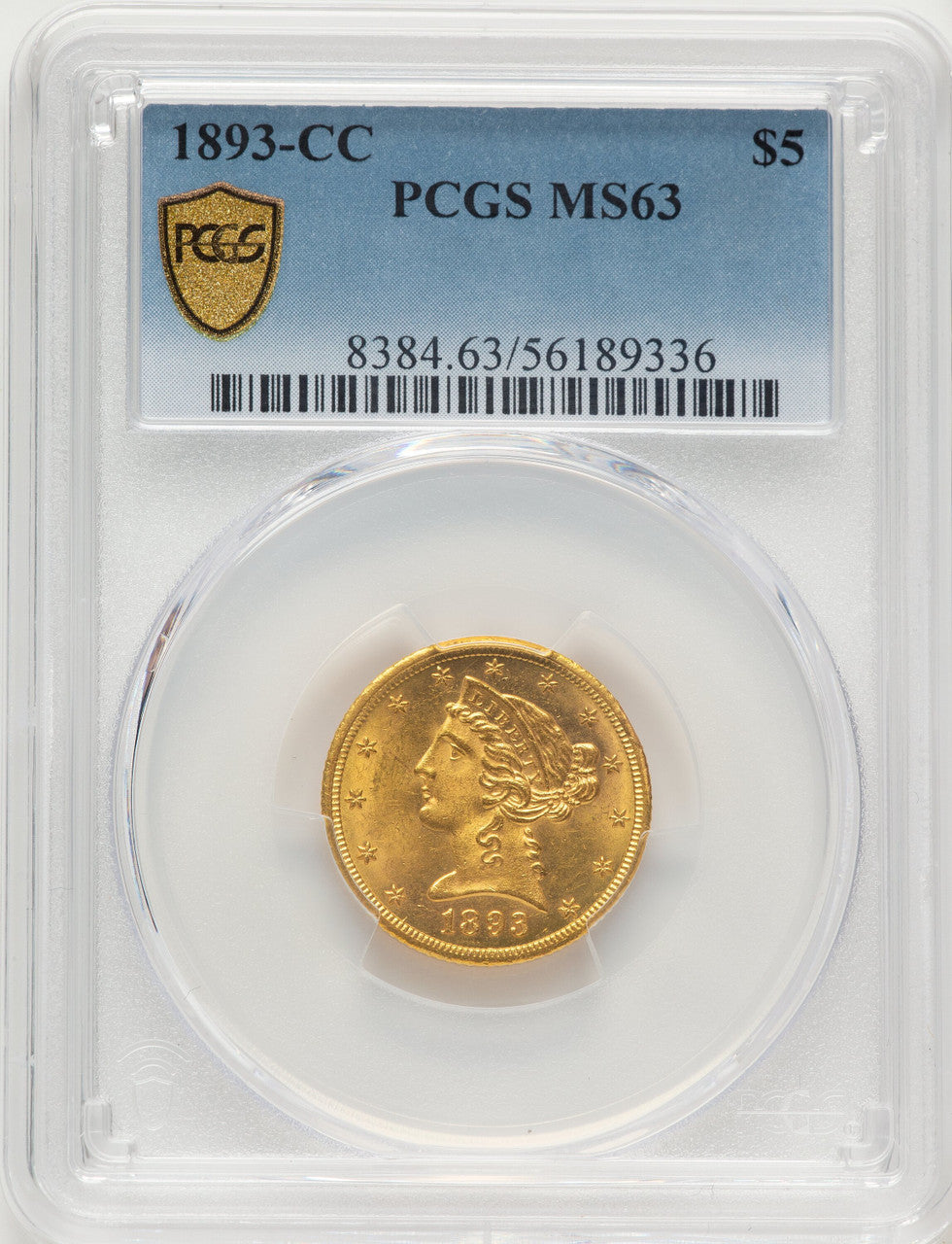 1893-CC $5 Liberty Half Eagle PCGS MS63
