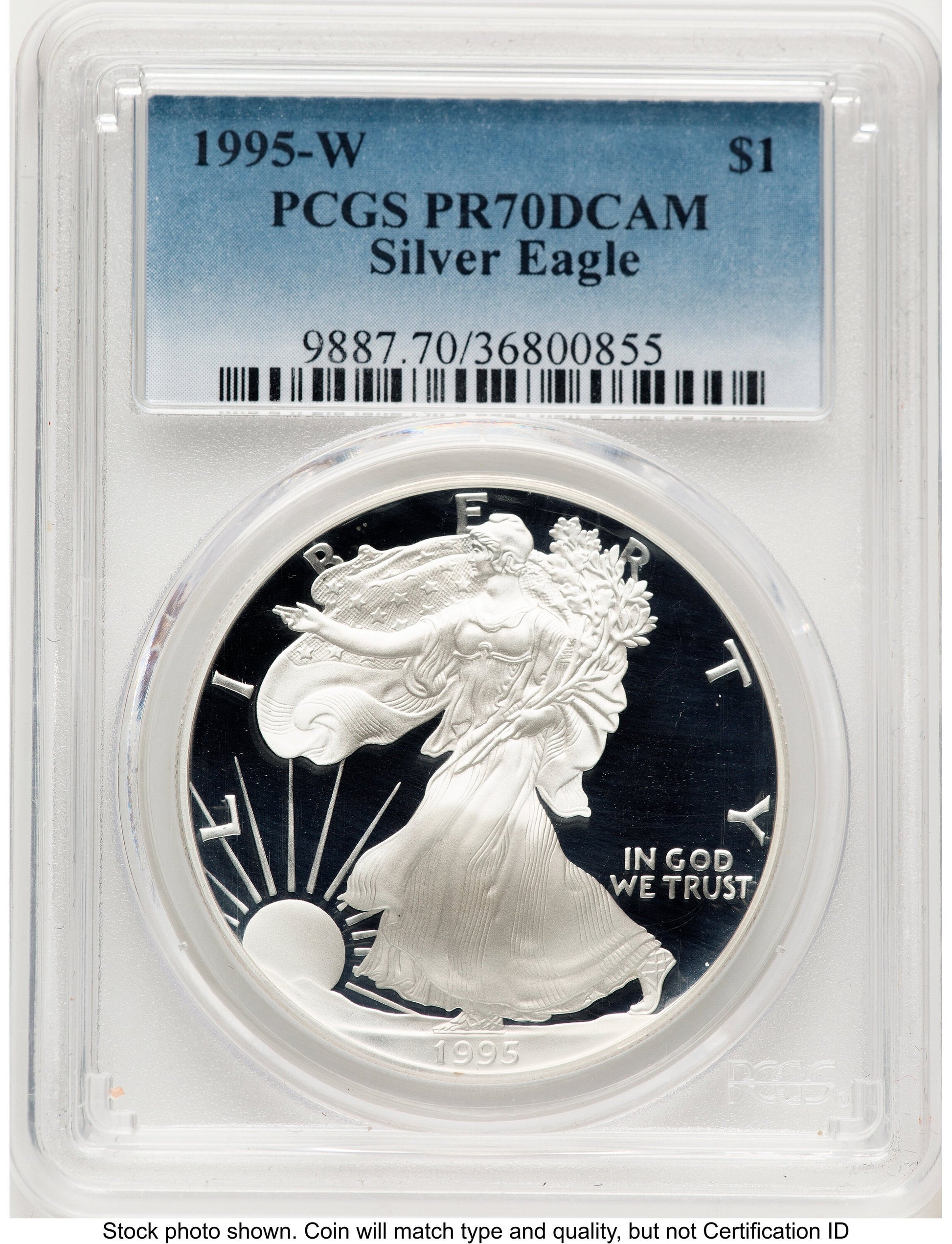 1995-W Proof Silver Eagle 1 oz Blue Gradient PCGS PR70
