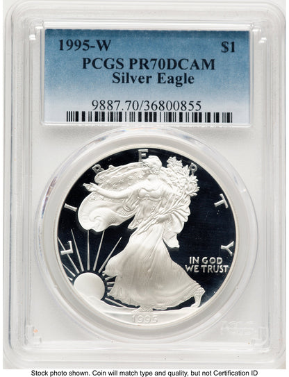 1995-W Proof Silver Eagle 1 oz Blue Gradient PCGS PR70
