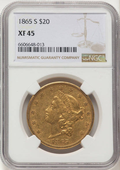 1865-S $20 Liberty Double Eagle NGC XF45