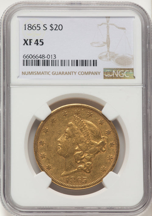 1865-S $20 Liberty Double Eagle NGC XF45
