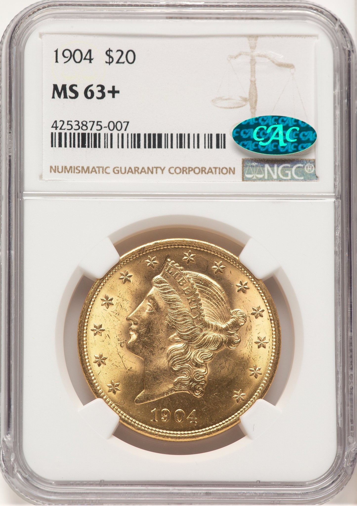 1904 $20 Liberty CAC Liberty Double Eagle NGC MS63+