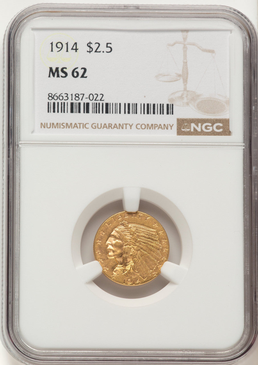 1914 $2.50 Indian Quarter Eagle NGC MS62