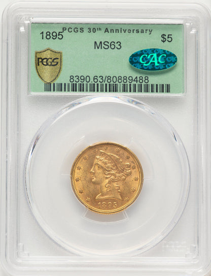 1895 $5 CAC Liberty Half Eagle PCGS MS63