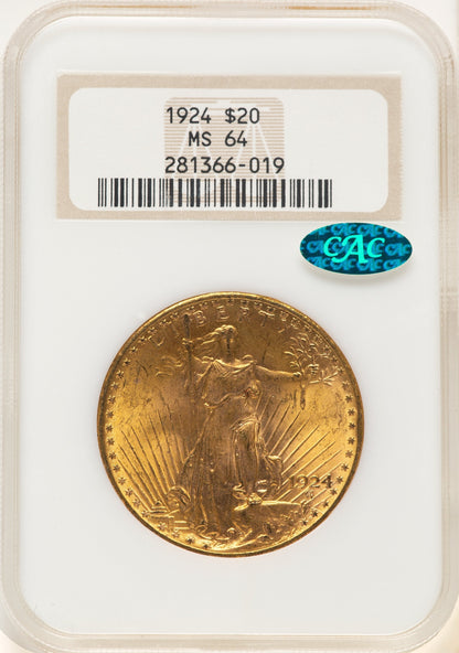 1924 $20 Saint CAC Saint-Gaudens Double Eagle NGC MS64