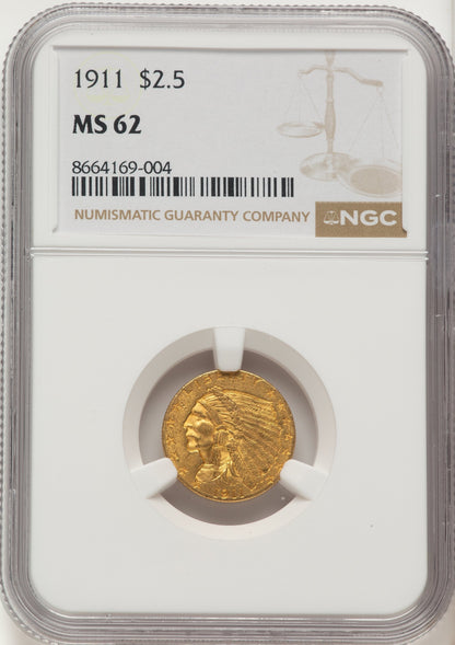 1911 $2.50 Indian Quarter Eagle NGC MS62