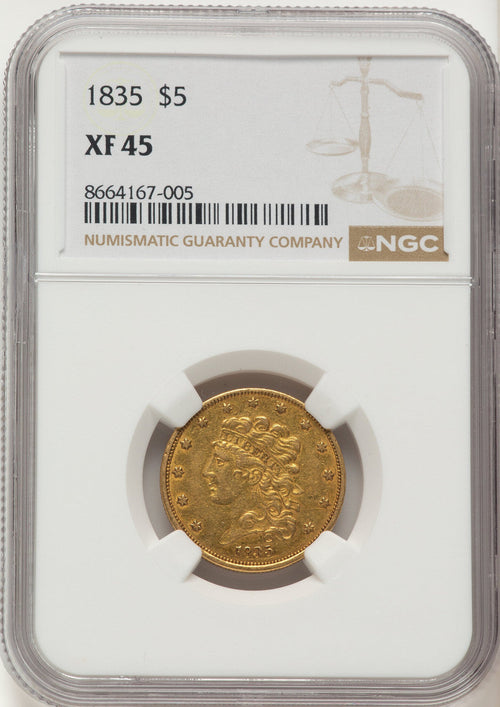1835 $5 Classic Half Eagle NGC XF45