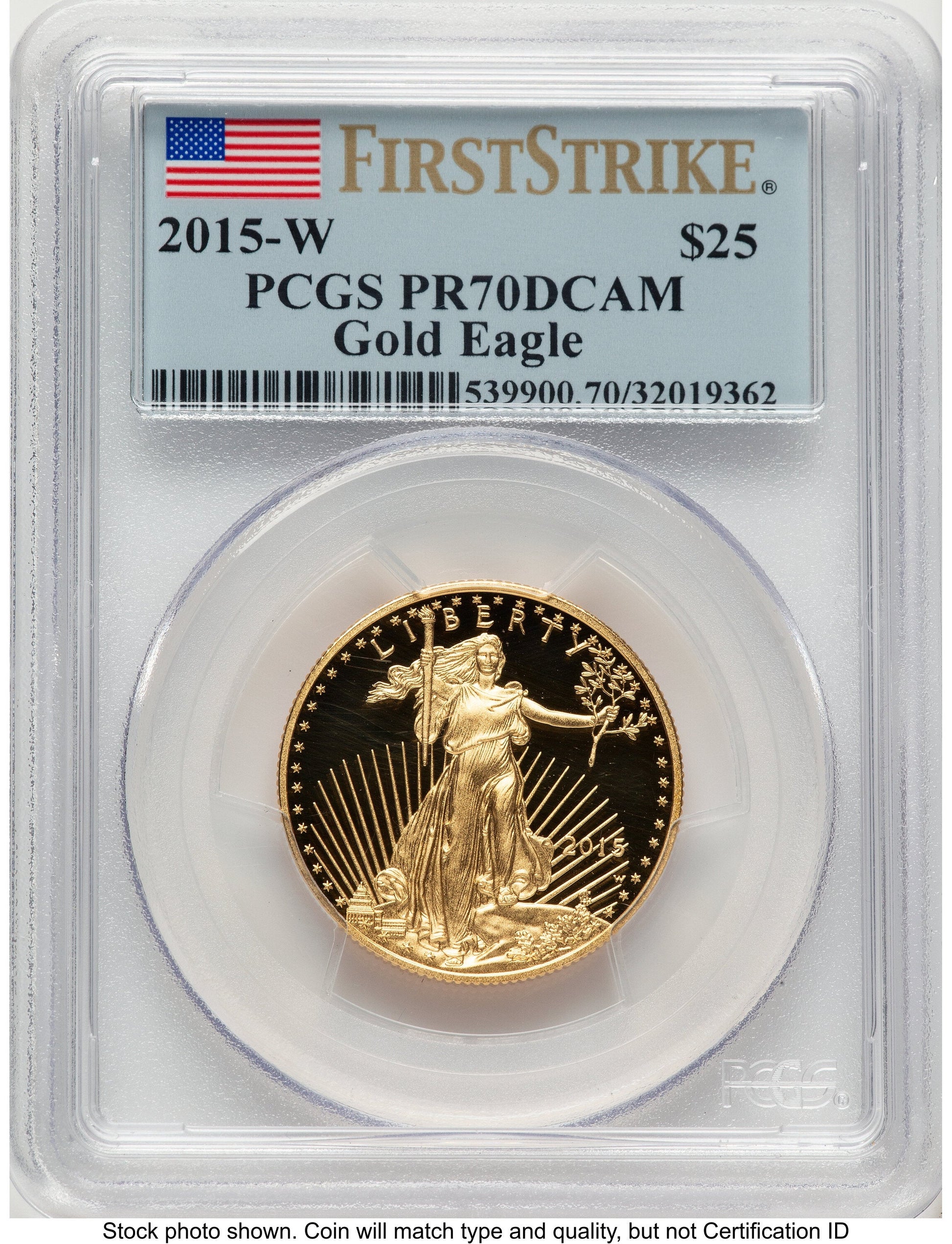 2015-W Proof Gold Eagle 1/2 oz FS Flag PCGS PR70