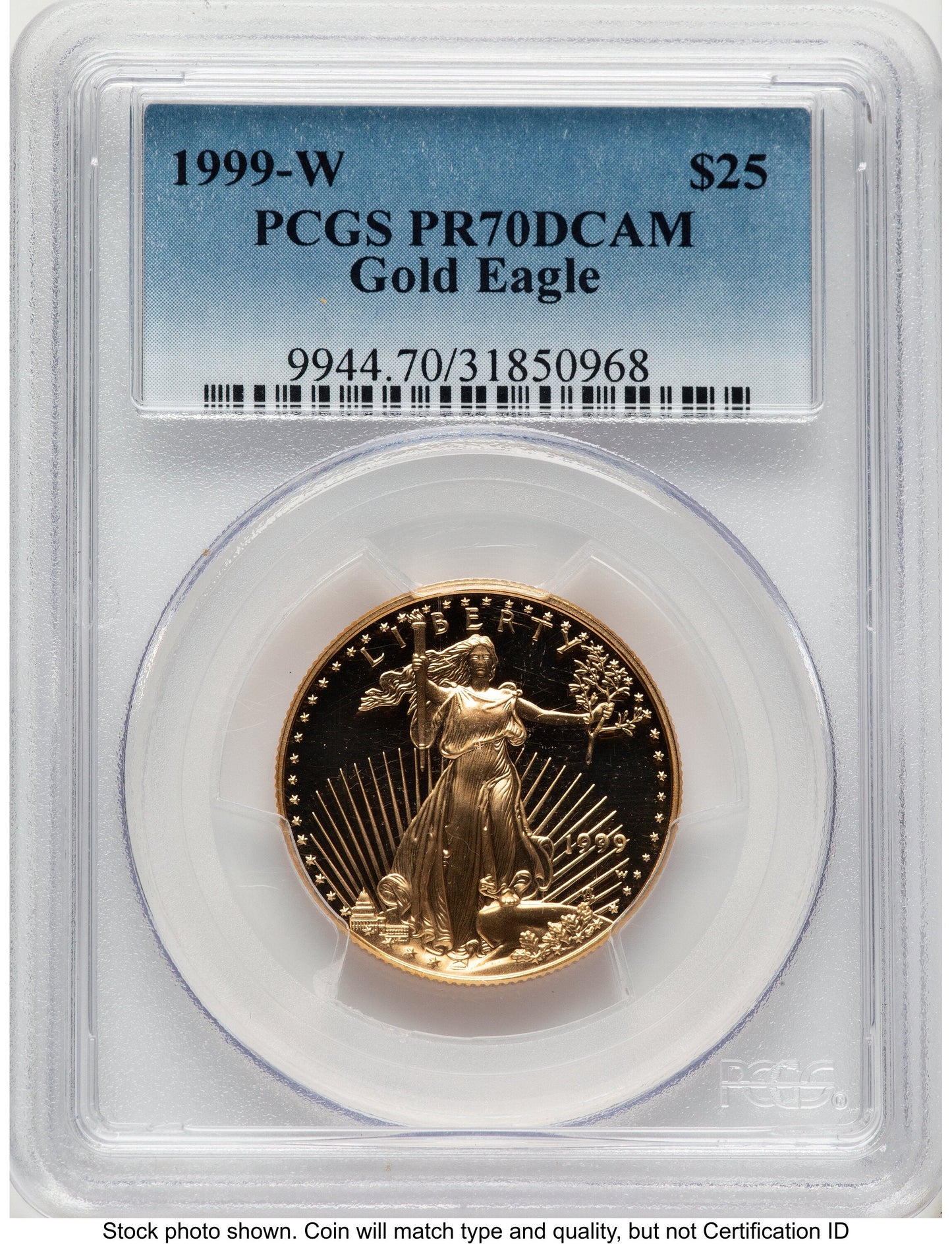 1999-W Proof Gold Eagle 1/2 oz Blue Gradient PCGS PR70