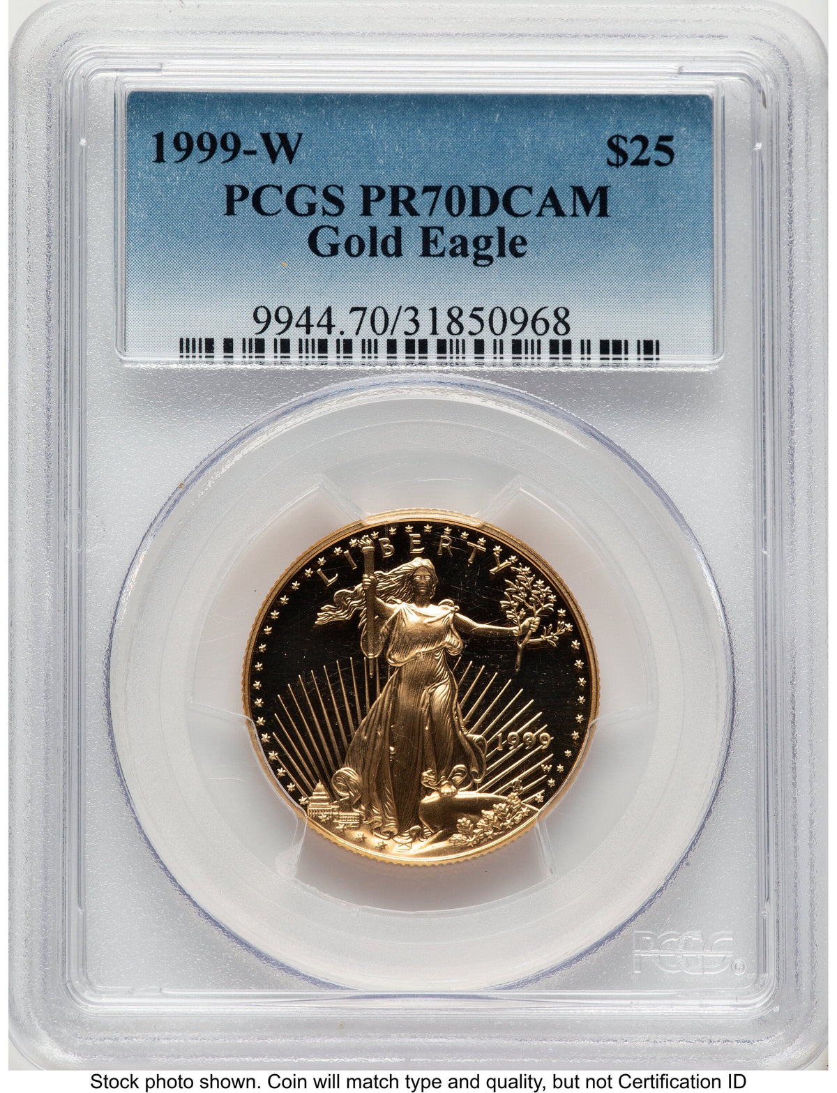 1999-W Proof Gold Eagle 1/2 oz Blue Gradient PCGS PR70
