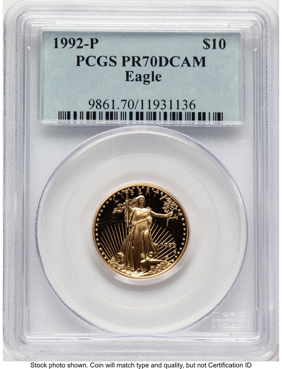 1992-P Proof Gold Eagle 1/4 oz Blue Label PCGS PR70