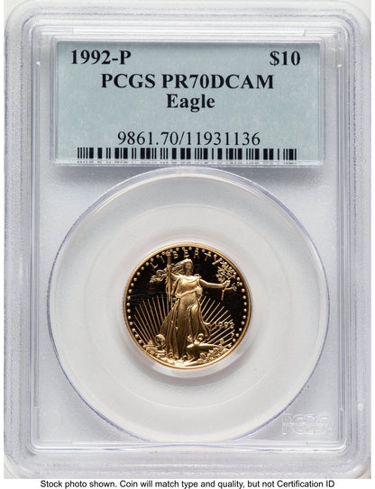 1992-P Proof Gold Eagle 1/4 oz Blue Label PCGS PR70