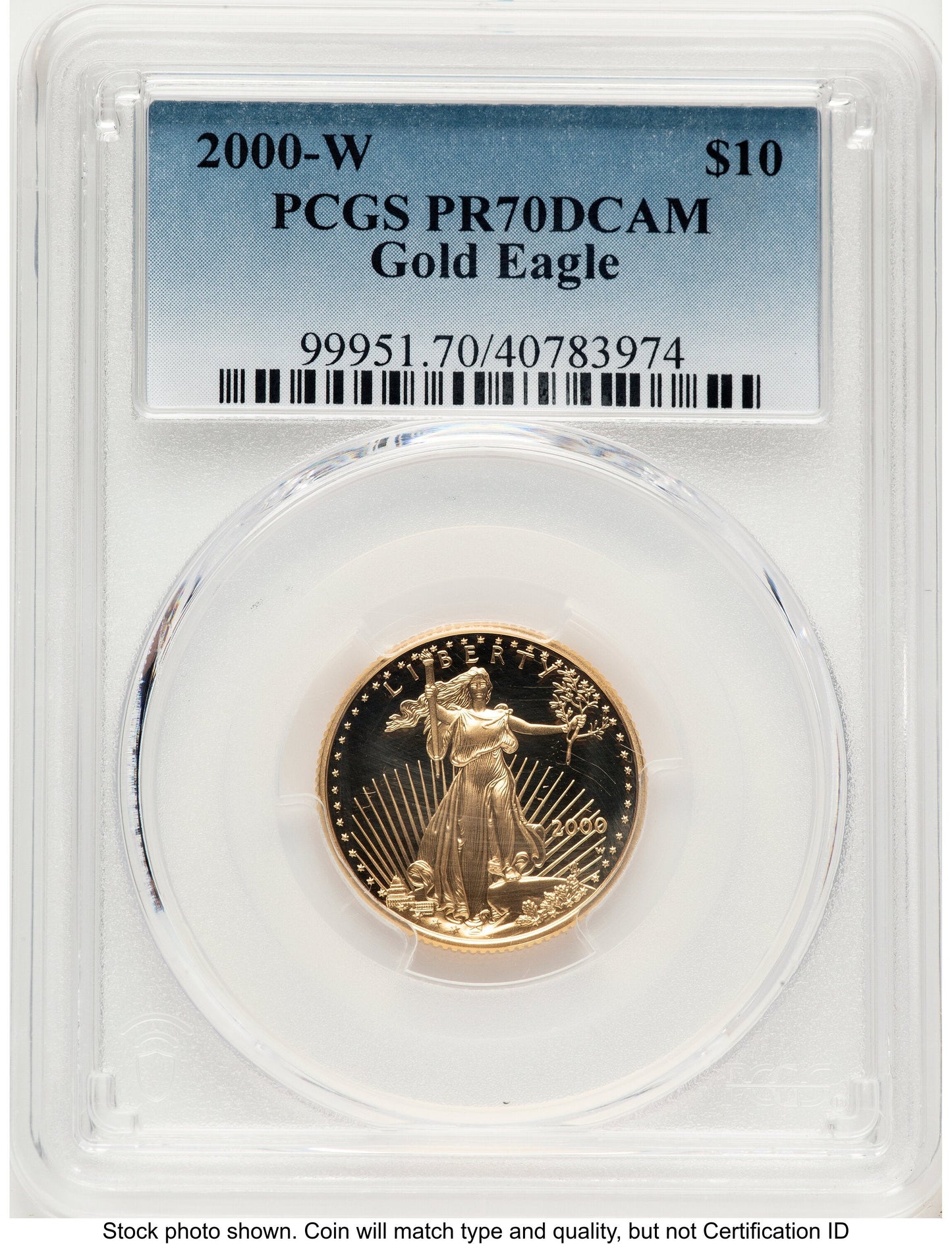 2000-W Proof Gold Eagle 1/4 oz Blue Gradient PCGS PR70